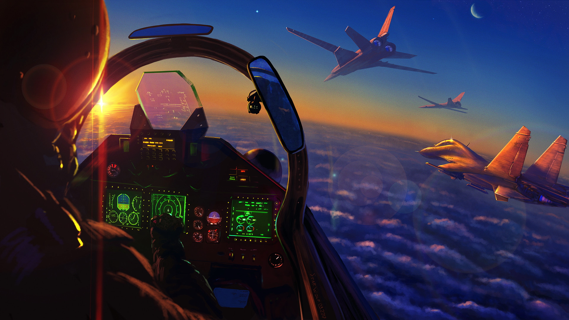 Image Fighter aircraft Cockpit Russian Painting Art Army 1920x1080