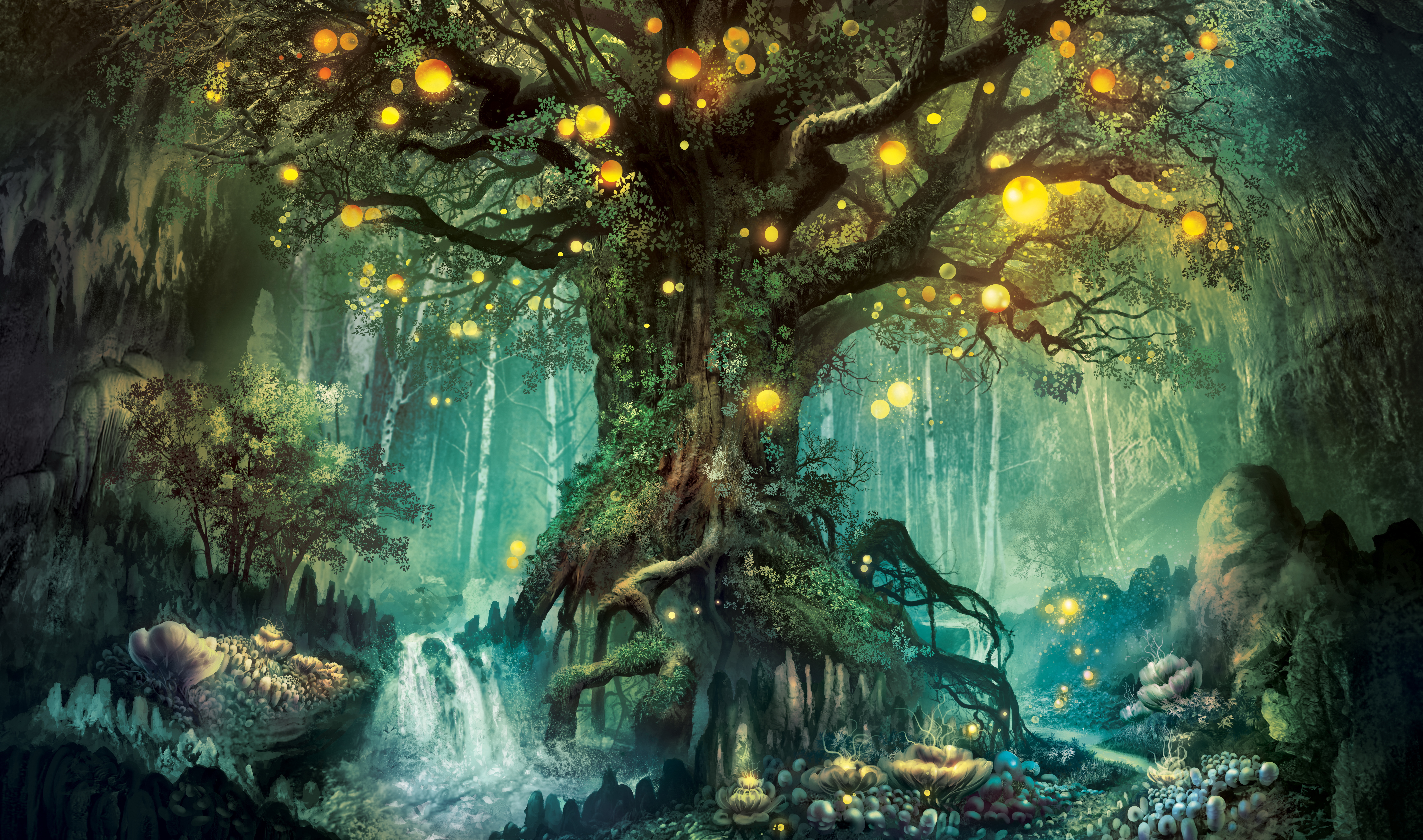 壁紙 6858x4049 夢幻般的世界 森林 树 奇幻作品 下载 照片