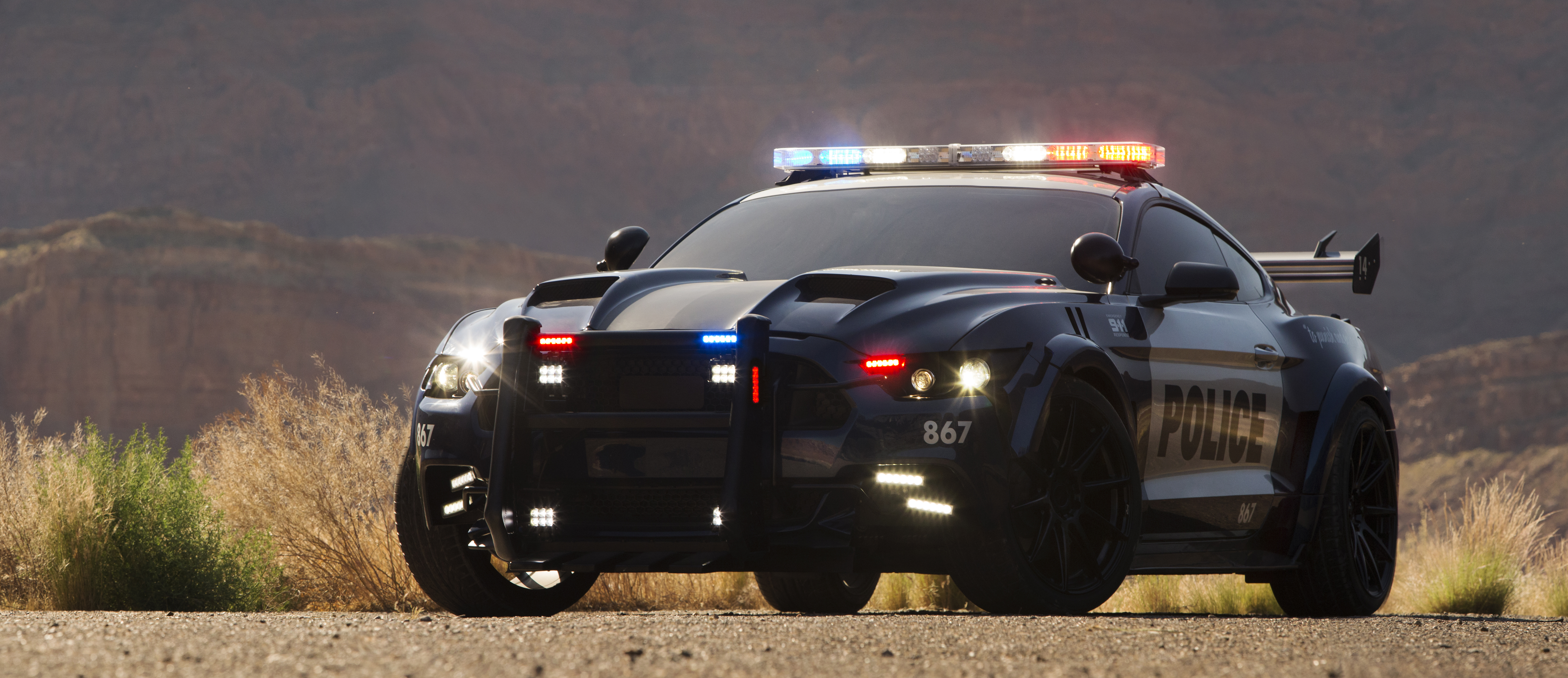 壁紙 6760x2926 福特汽车 Transformers 5 The Last Knight Barricade Mustang 警察 汽车 下载 照片