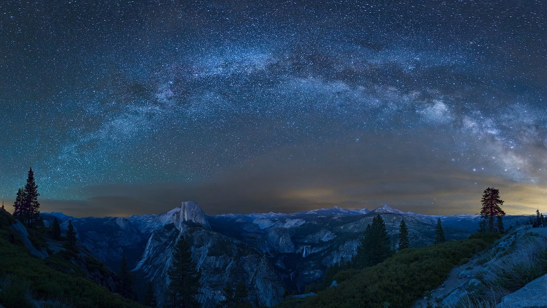 壁紙 19x1080 アメリカ合衆国 公園 恒星 山 空 天の川 Glacier Point カリフォルニア州 夜 峡谷 ヨセミテ国立公園 自然 宇宙空間 ダウンロード 写真
