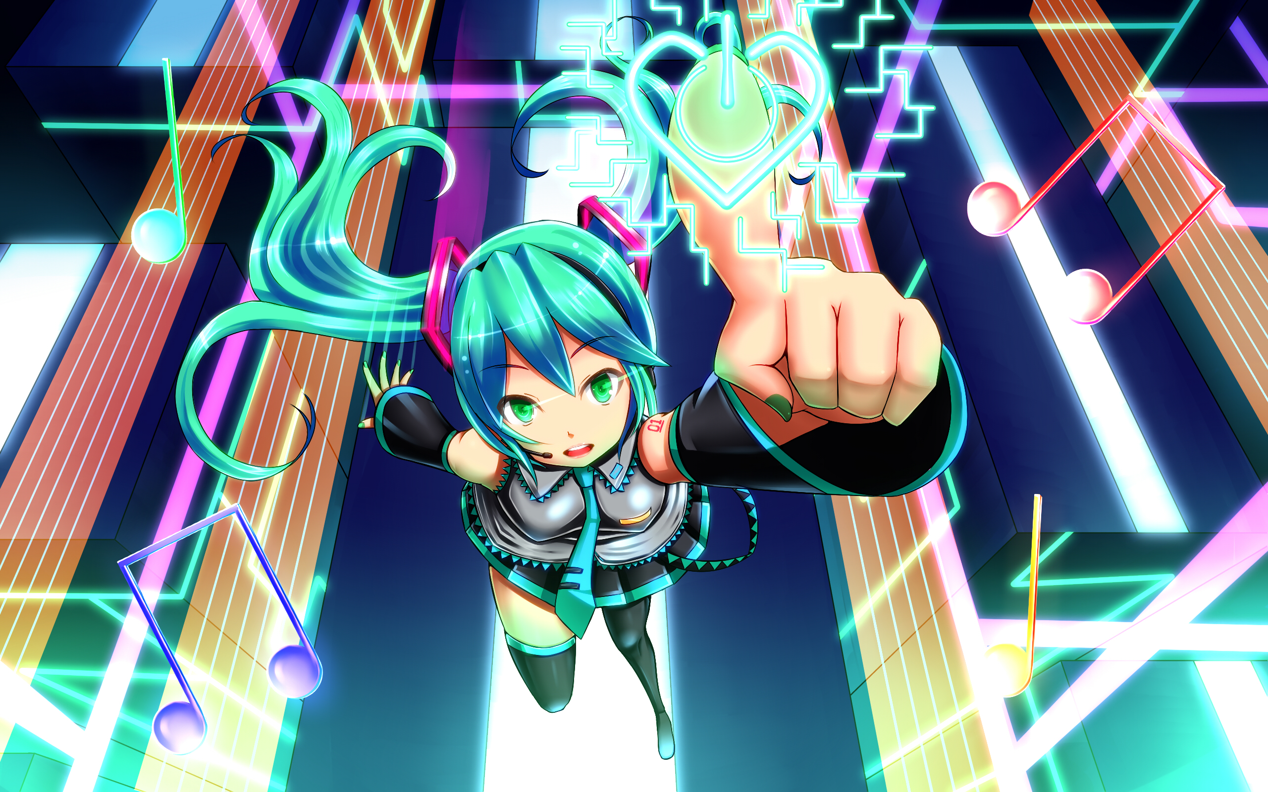 Фото Вокалоид Hatsune Miku Аниме галстуке рука униформе 2560x1600