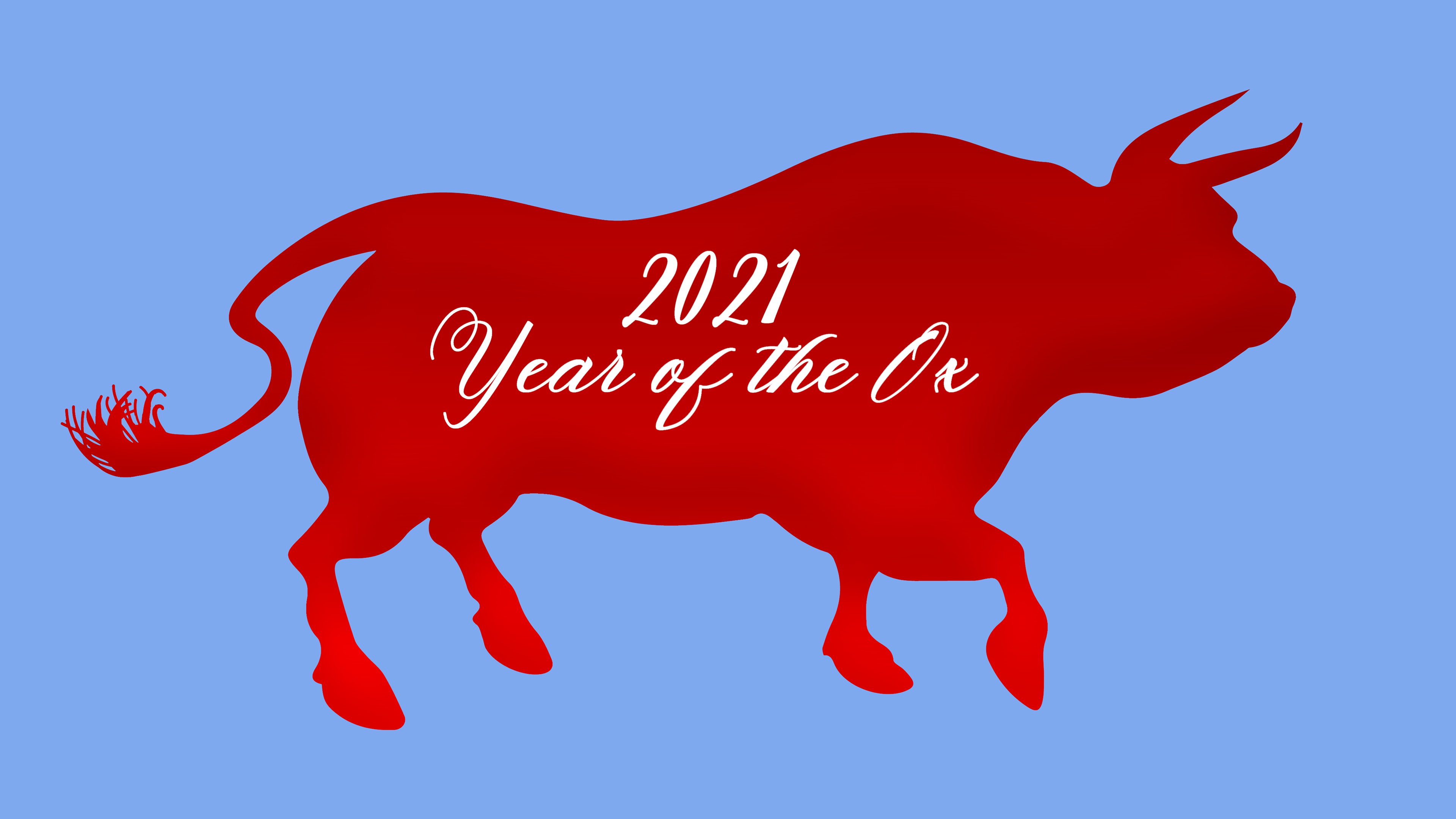 ，新年，公牛，2021，字 - 題詞，英語，红色，色背景，，