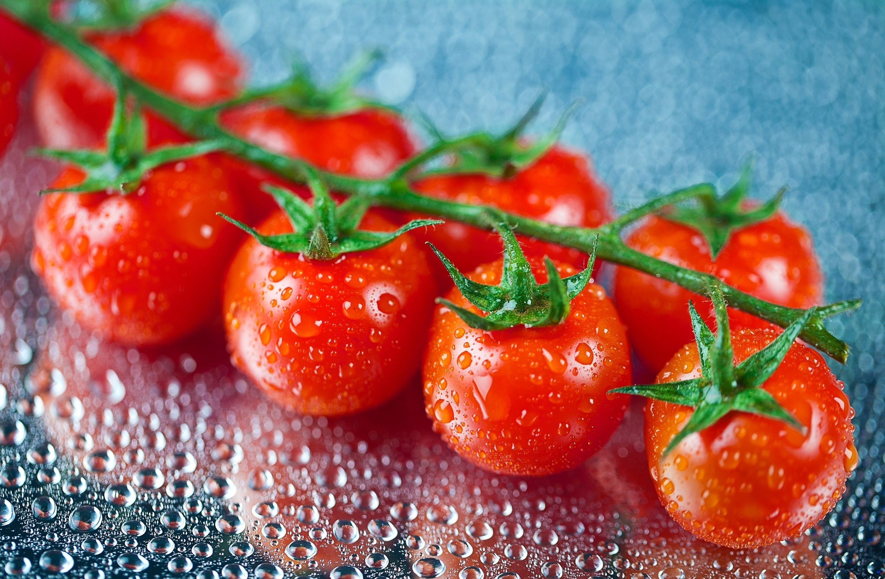 壁紙 3000x1962 野菜 トマト ぬれた 水滴 食品 ダウンロード 写真