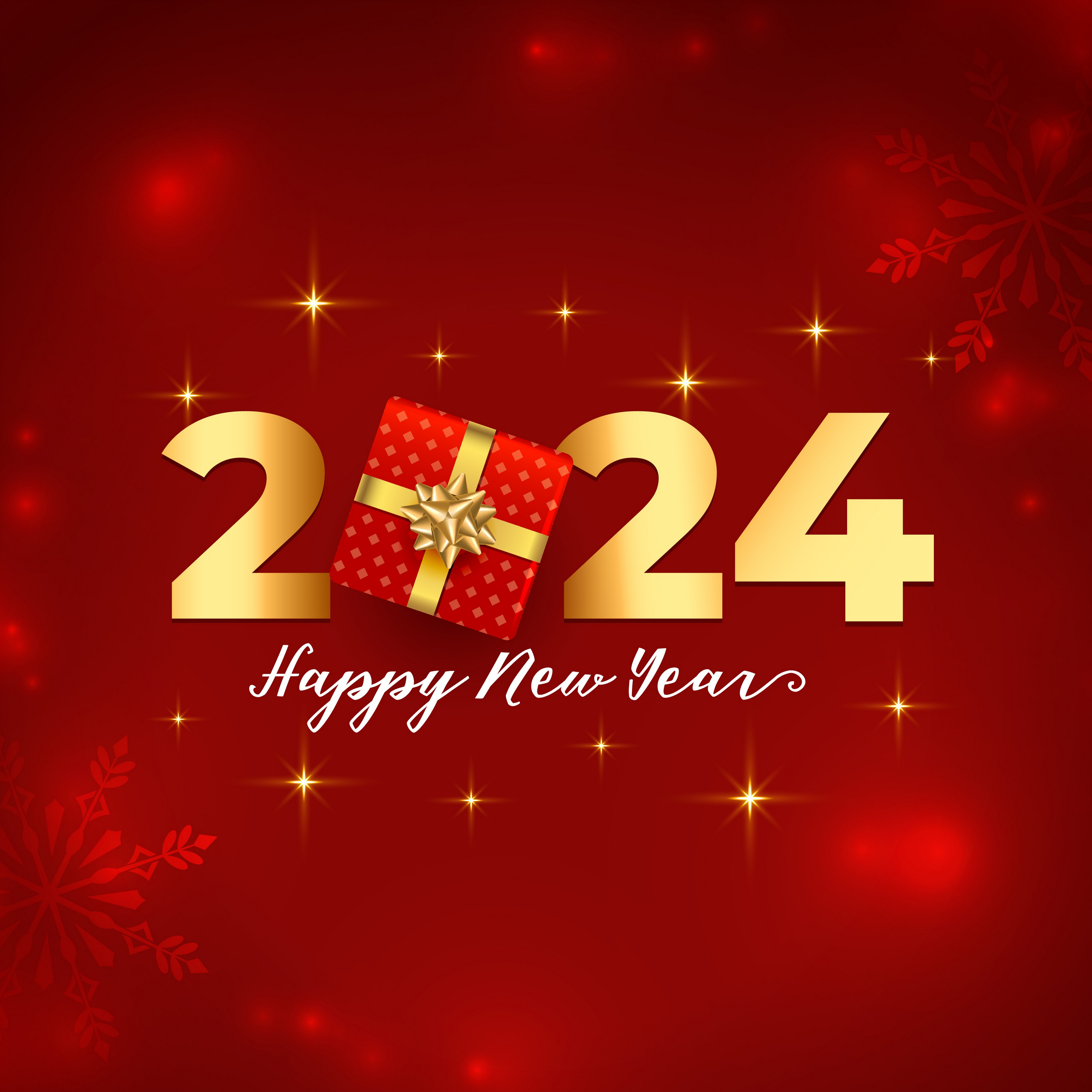 Picture 2024 New year English Box present lettering Red 4000x4000