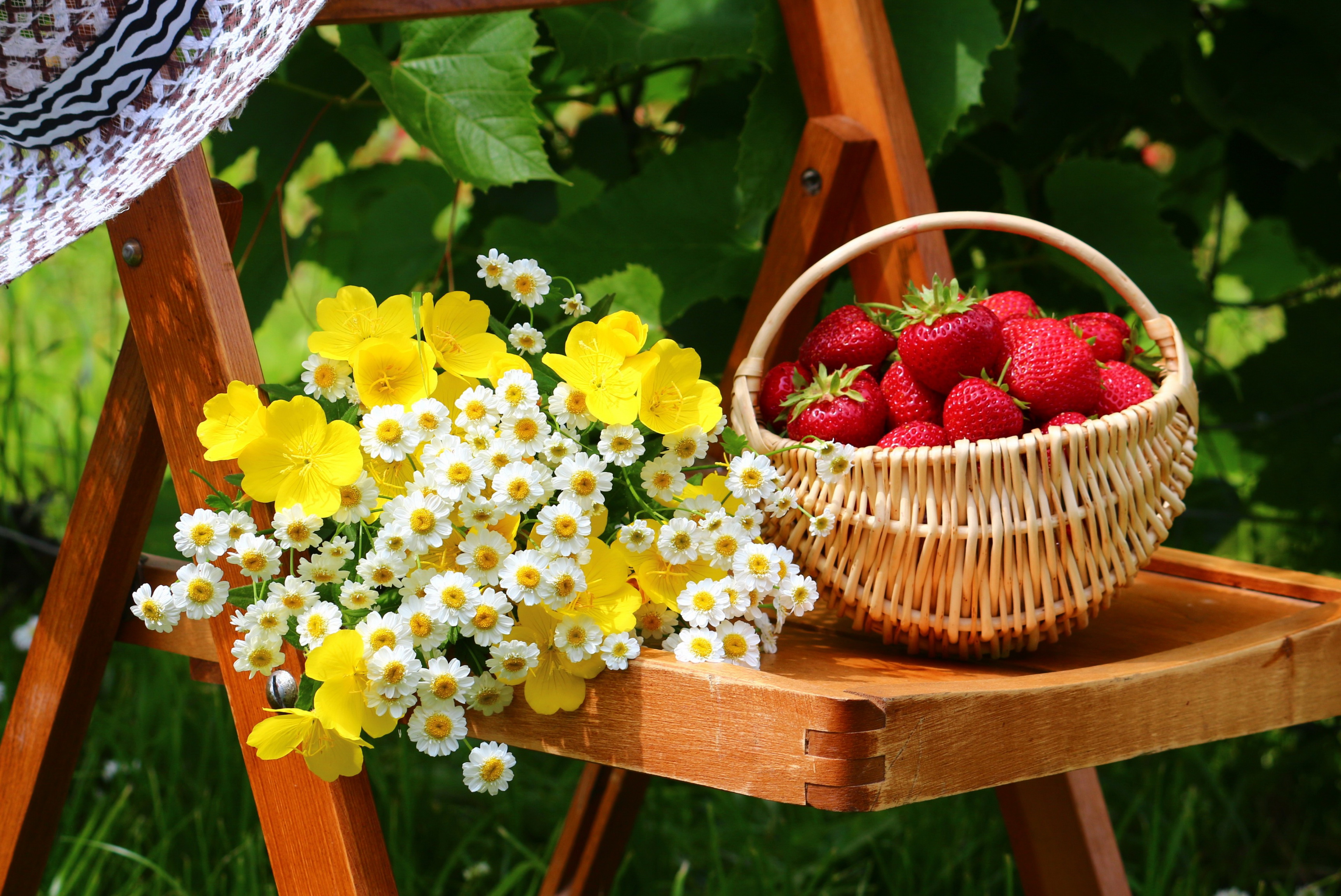 Wallpaper Strawberry Wicker basket Food Fruit 3456x2310