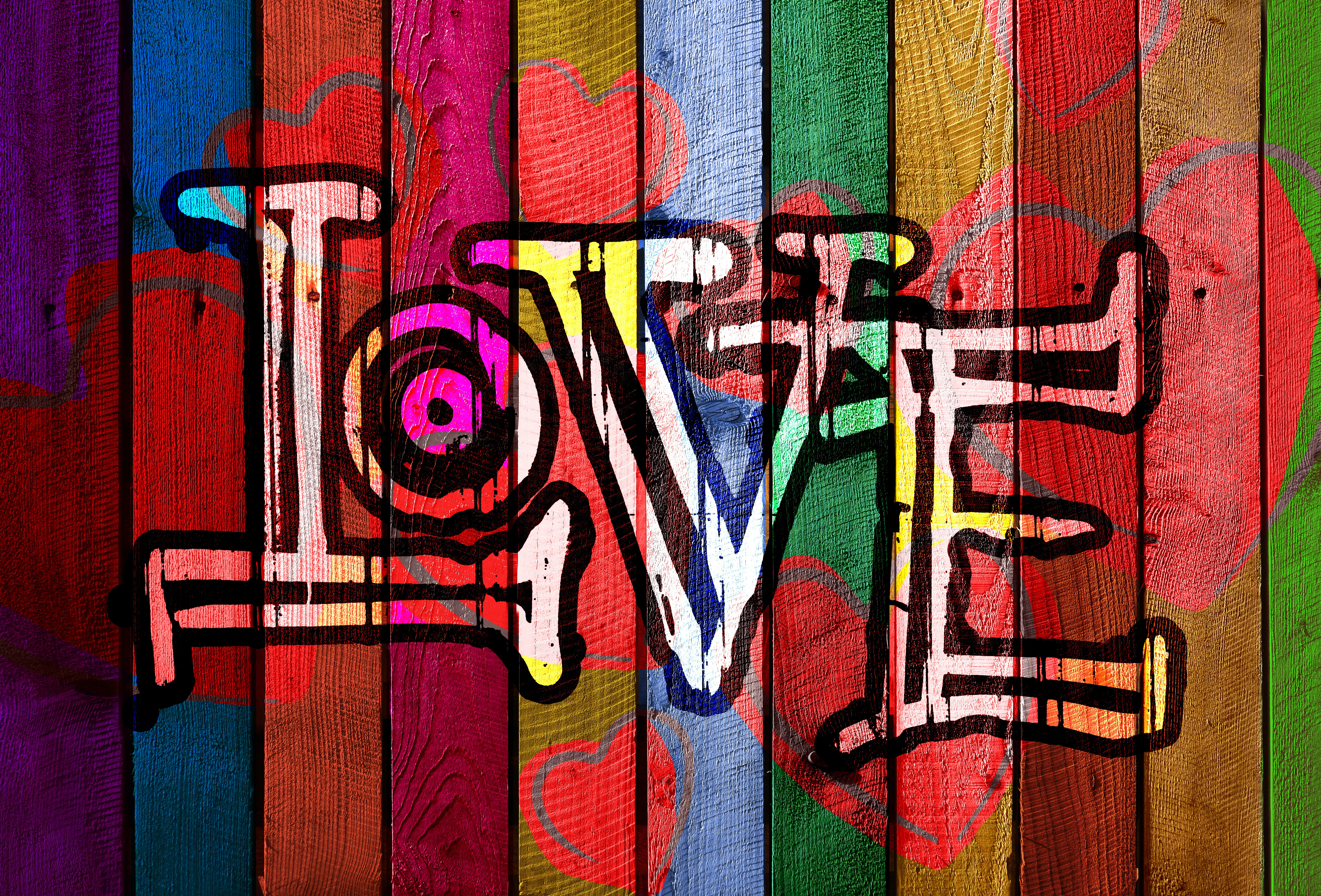 5376x3648 Amor Graffiti Tablones de madera Corazón Palabra Inglés texto, Holzplanken, ingleses
