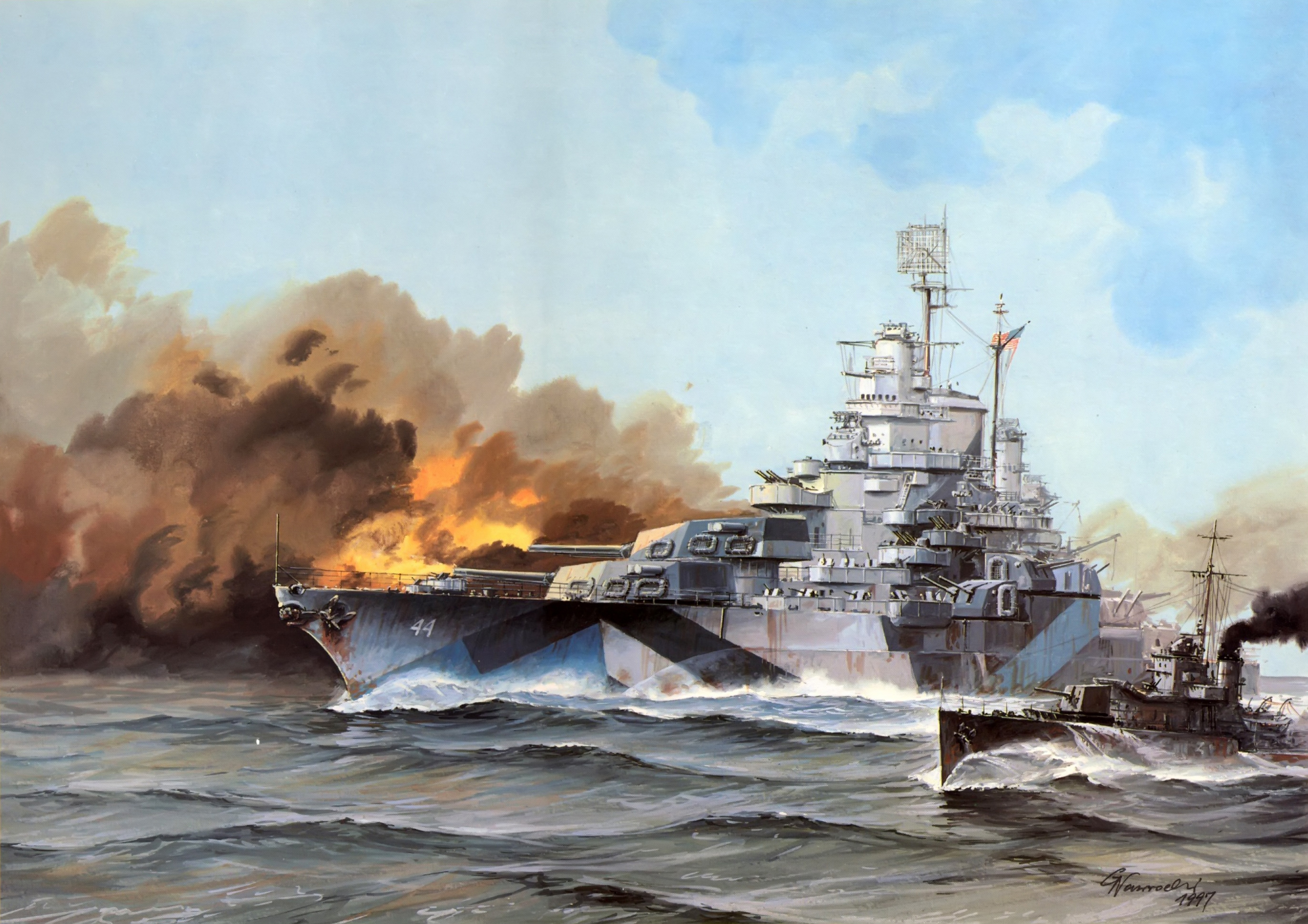 Wallpaper Battleship Uss California 1944 Ship Painting Art 2745x1939