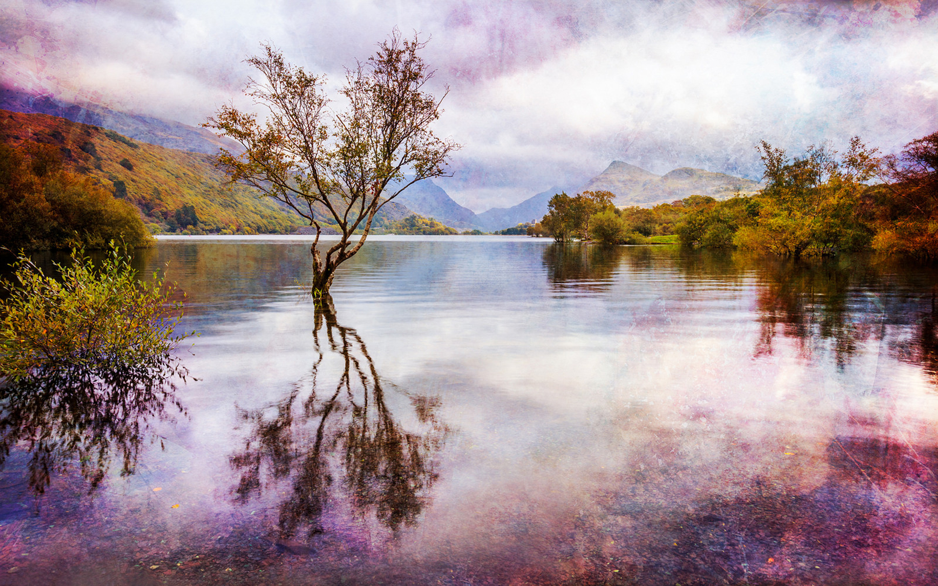 Foto See Snowdonia, Great Britain HDR Natur Bäume Himmel Gebirge Wales HDRI Berg