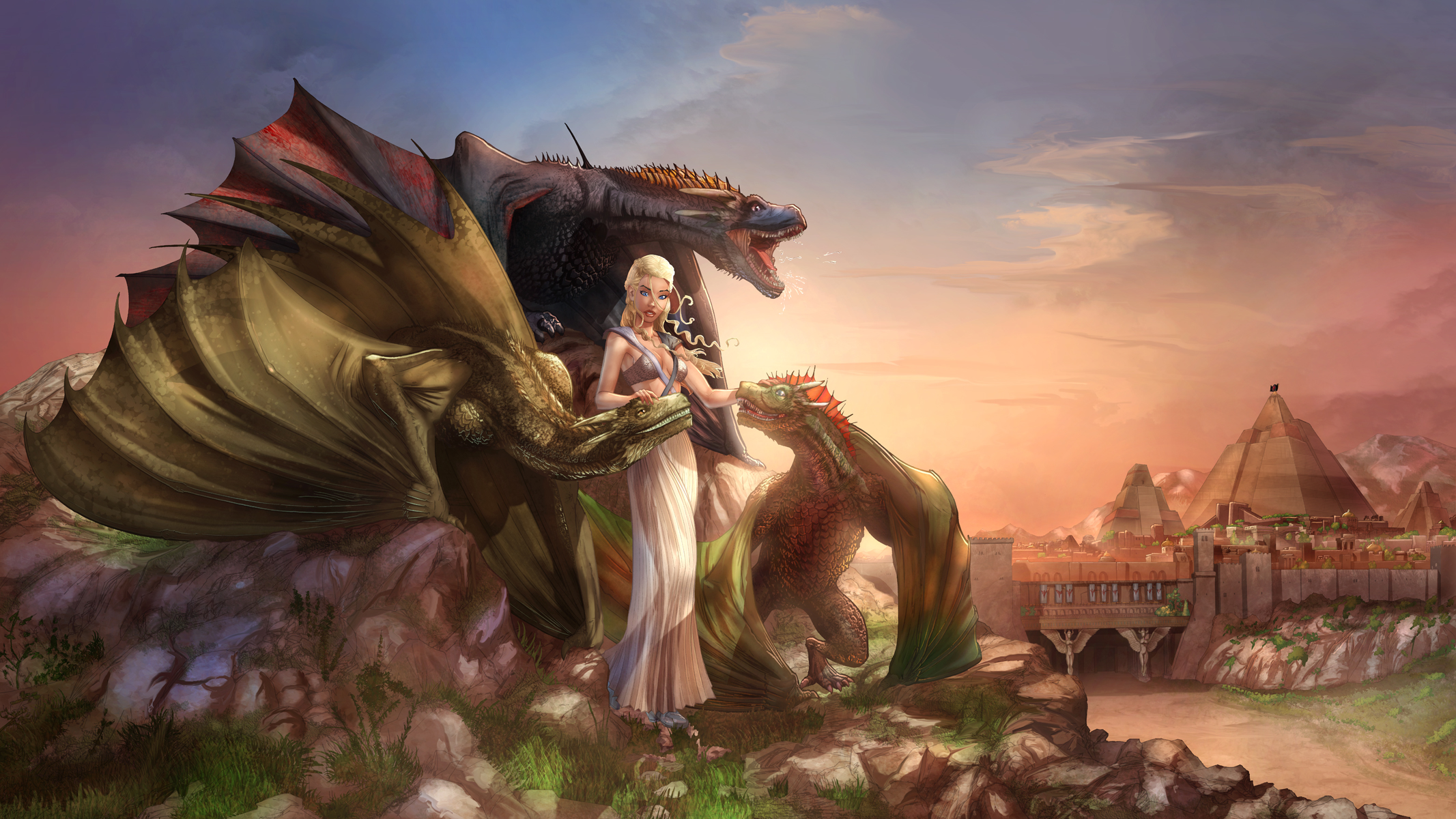 壁紙 2133x10 挿絵 ドラゴン Daenerys Targaryen A Song Of Ice And Fire Mother Of Dragons ブロンドの女の子 ファンタジー 少女 ダウンロード 写真