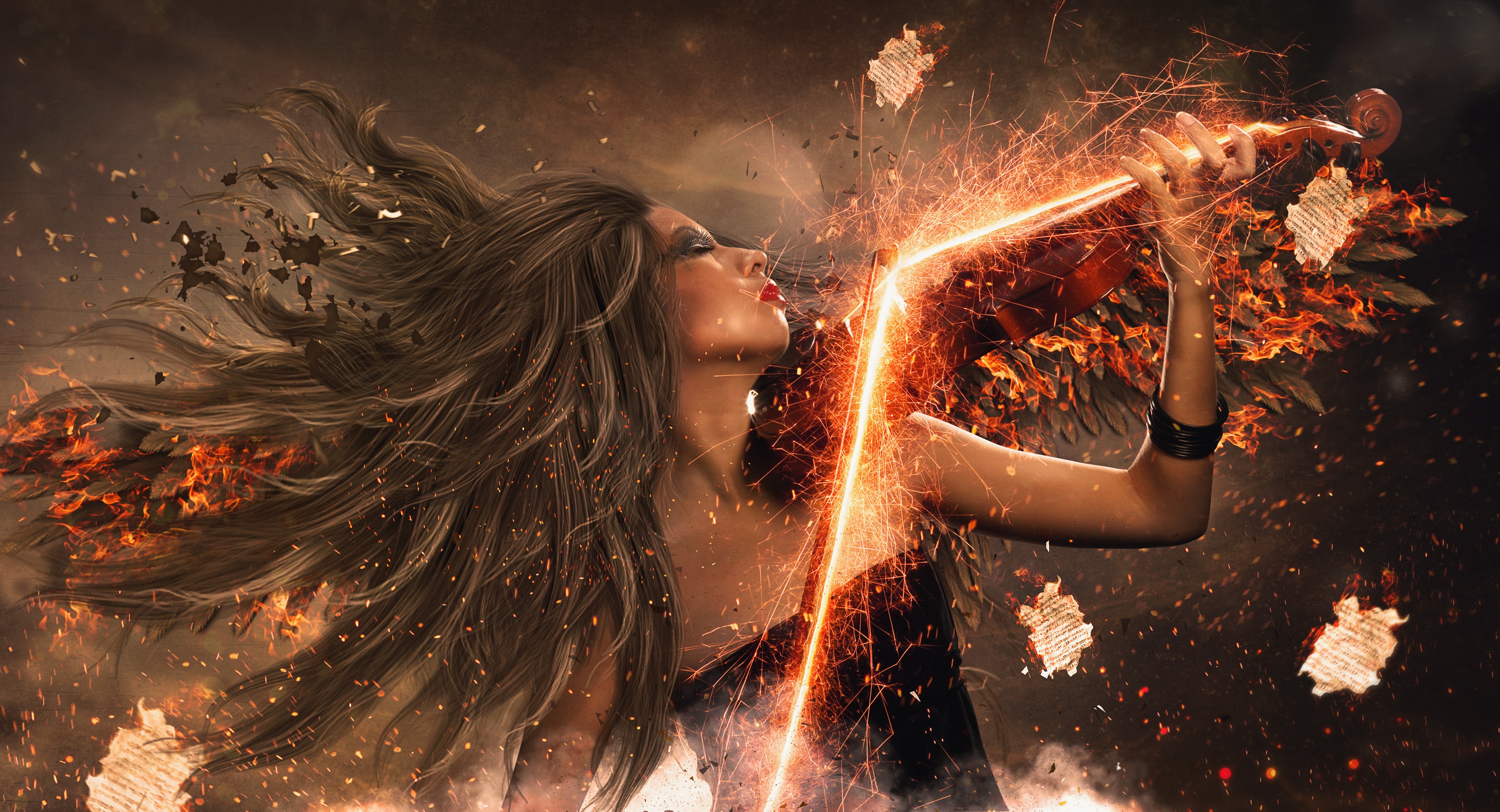 Скрипка боль. Девушка и огонь. Девушка магия. Взрыв эмоций. Фотосессия с огнем.