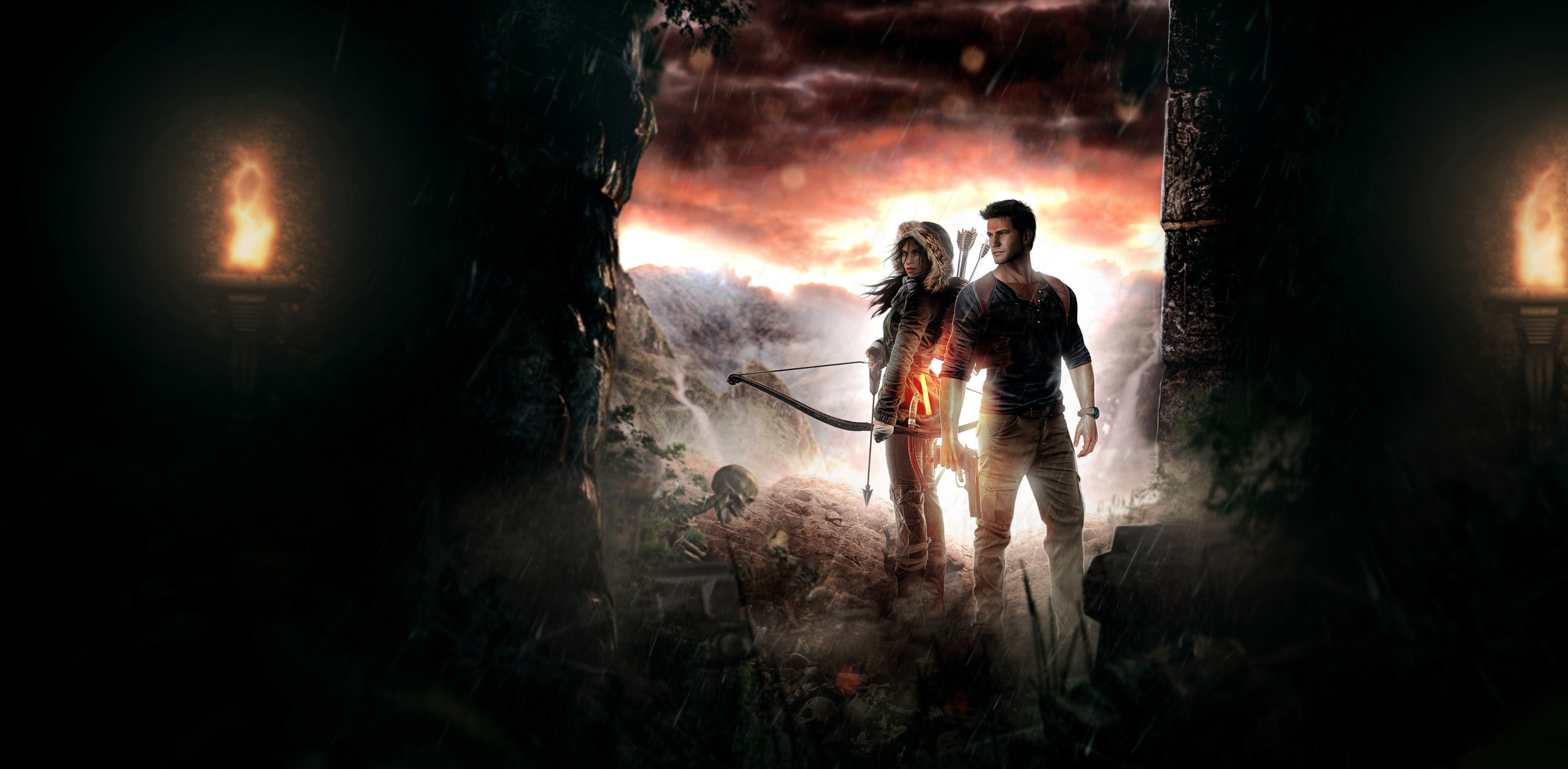 壁紙 5784x25 Rise Of The Tomb Raider アンチャーテッド 海賊王と最後の秘宝 ウォリアーズ Nathan Drake ララ クロフト ゲーム 少女 ダウンロード 写真