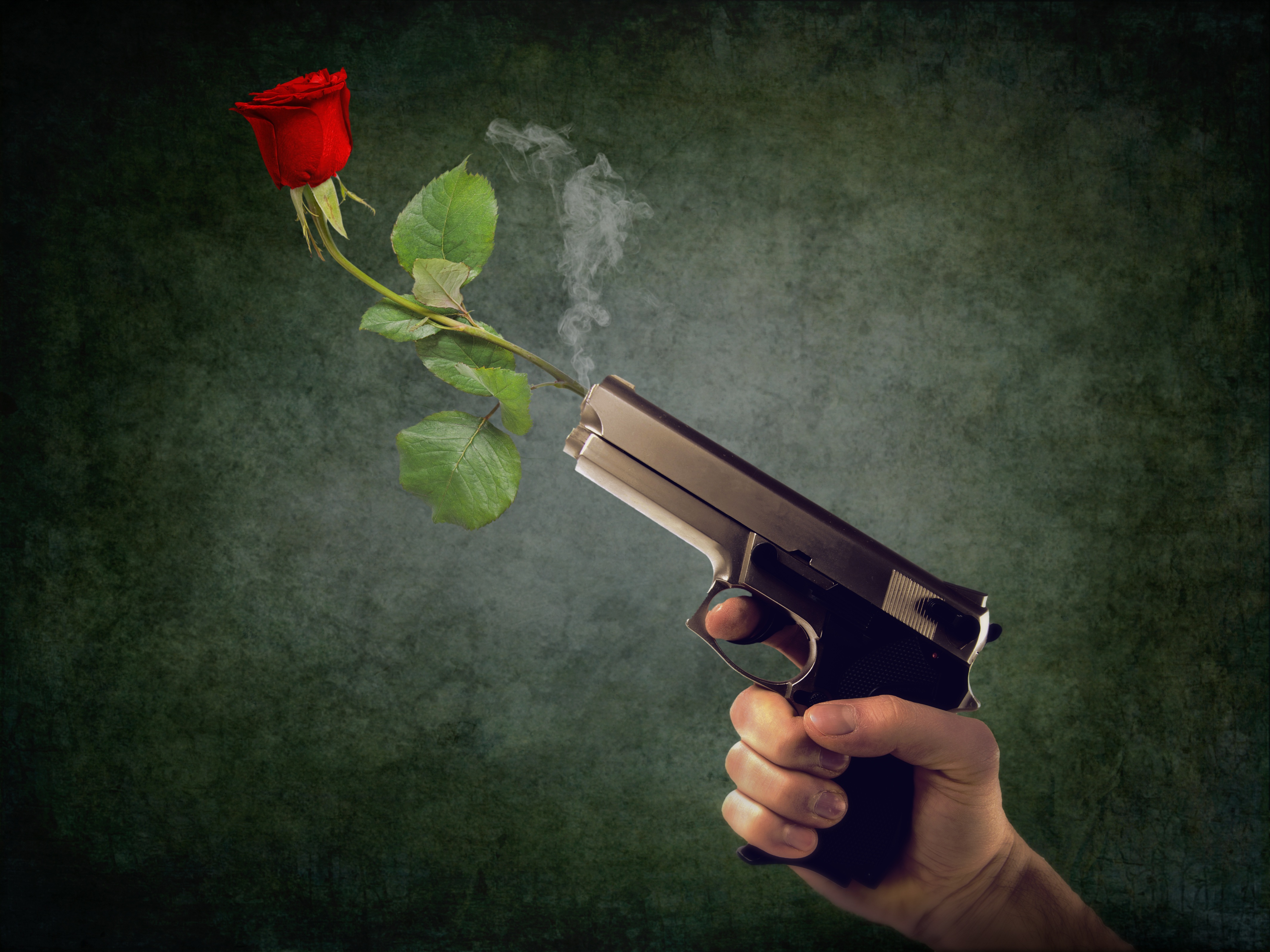 Выстрел темы. Оружие и цветы. Цветы из пистолета.