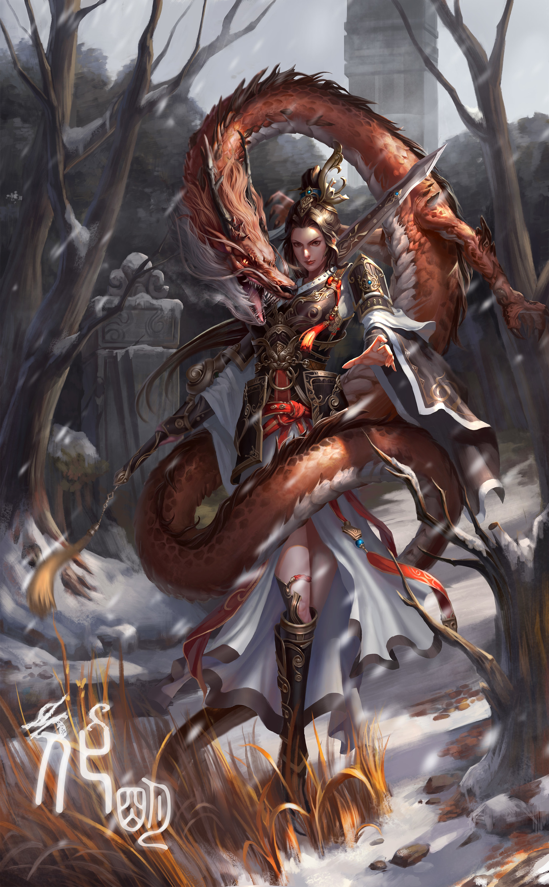 Images Dragons Warriors Mu Lan Female Fantasy 1920x3101