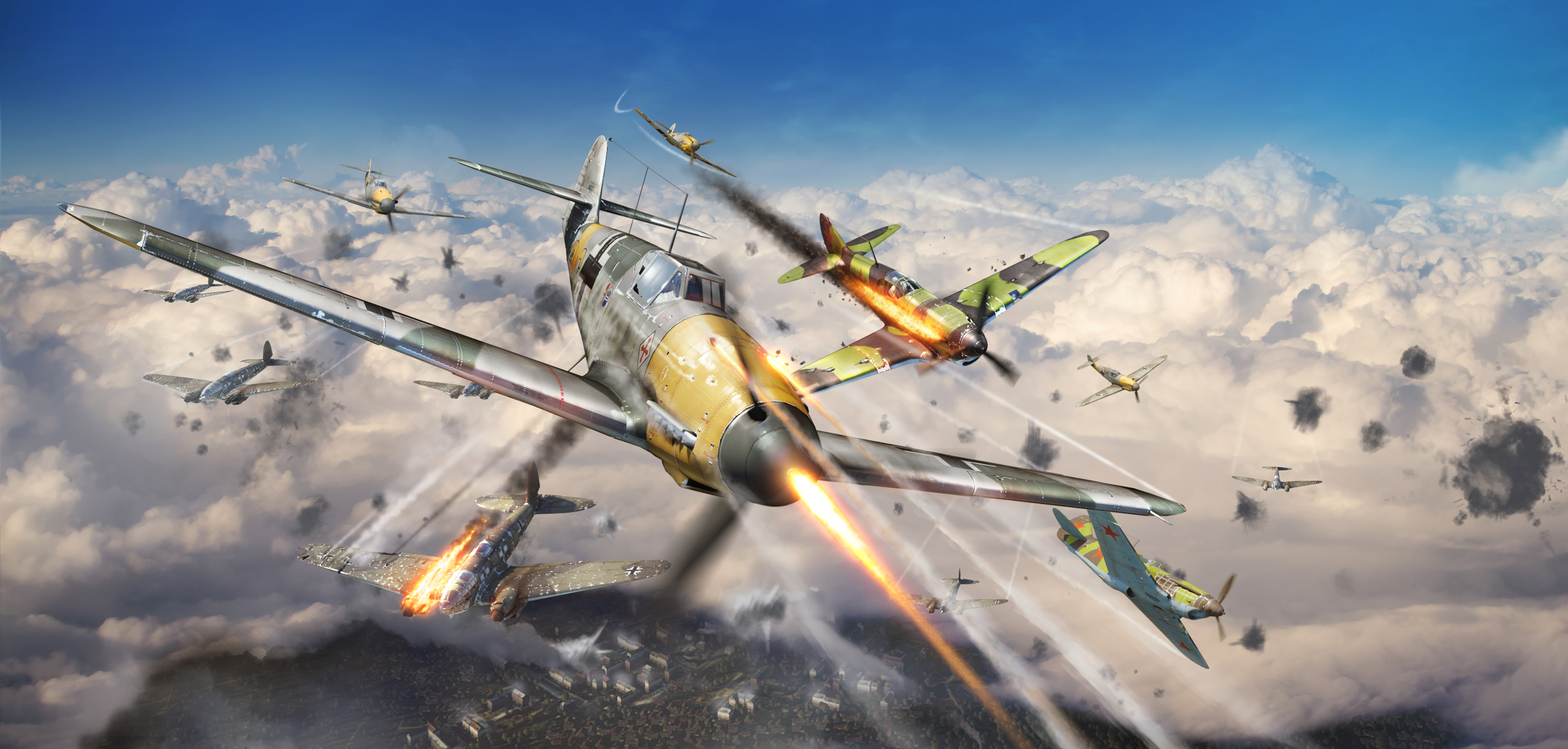 壁紙 War Thunder 飛行機 戦闘機 戦争 発射 ドイツ語 ロシアの 雲 飛翔 ゲーム ダウンロード 写真
