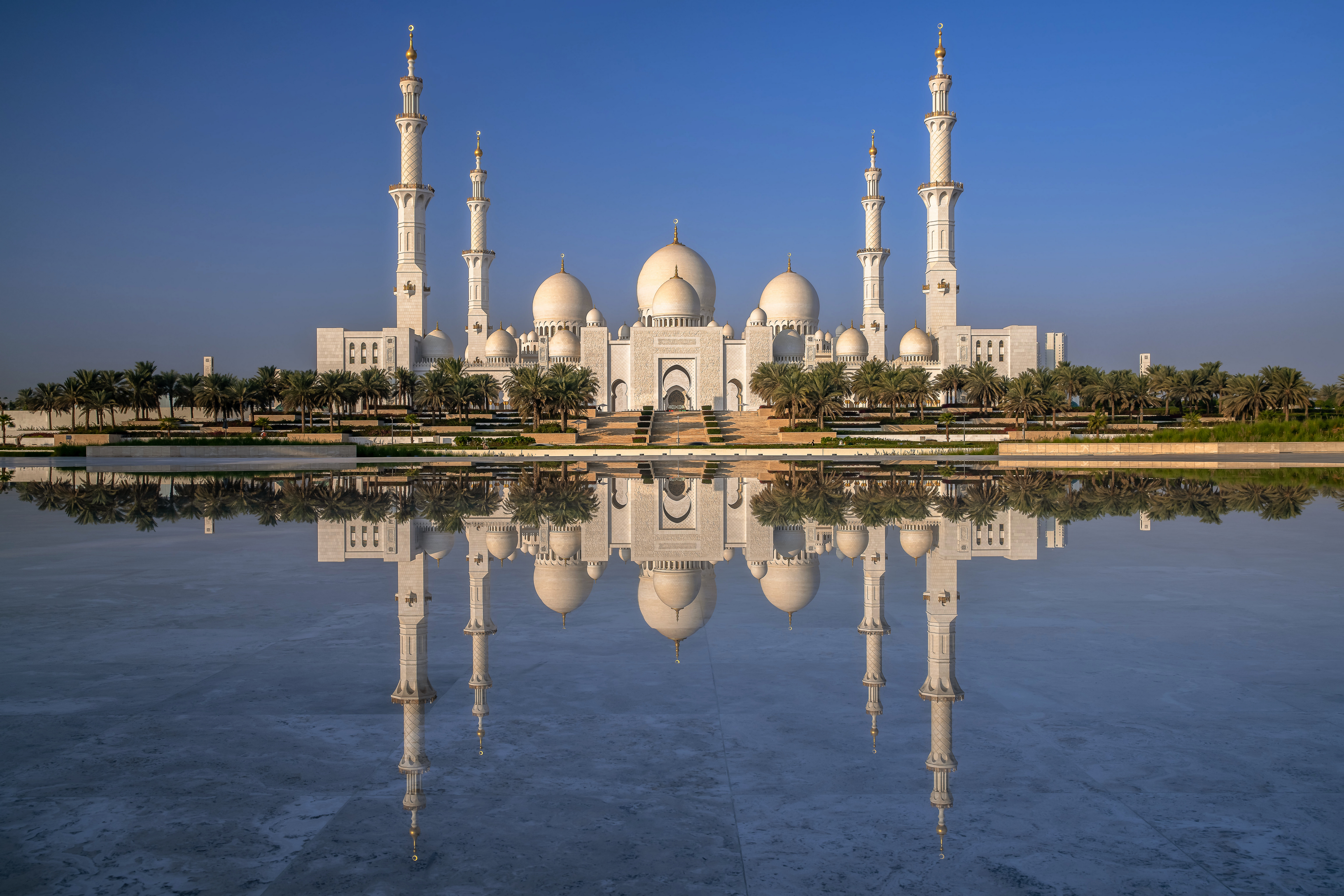 5120x3413、アラブ首長国連邦、モスク、Sheikh Zayed Grand Mosque, Abu Dhabi、倒影、都市、