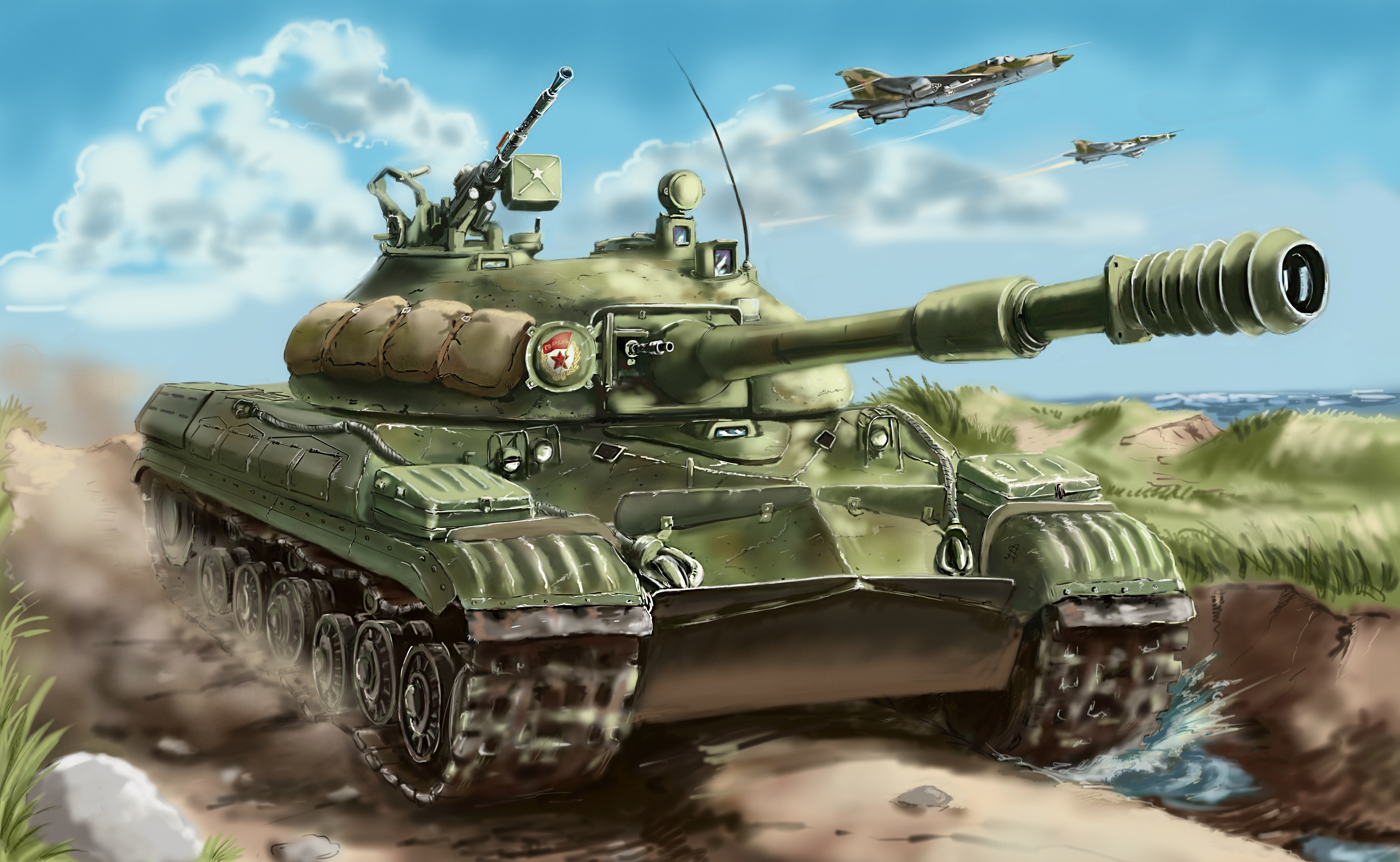 Desktop Wallpapers Tanks T-10M Green Painting Art Army