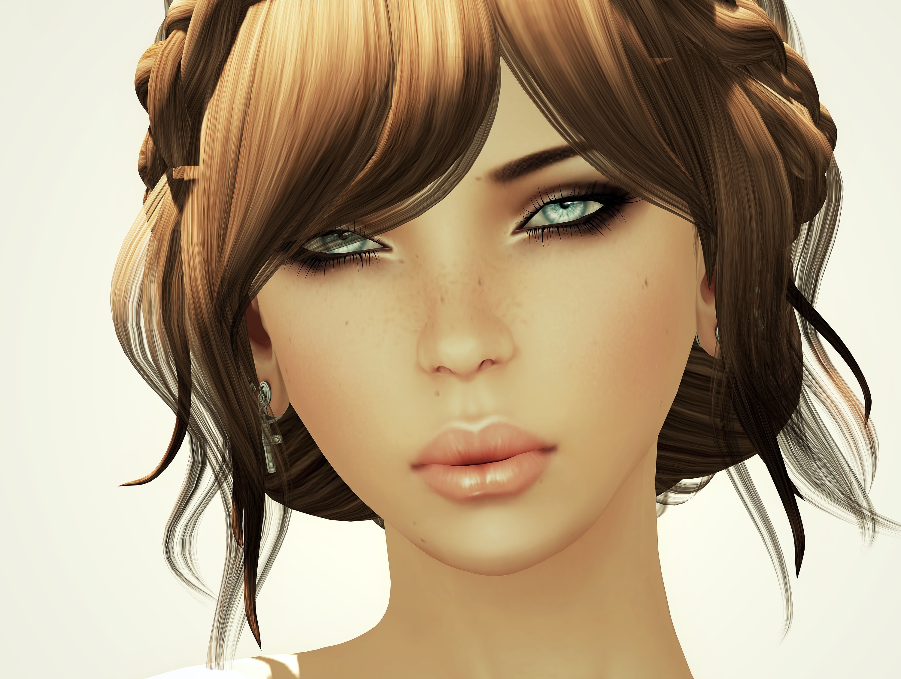Images Brown haired Face Hair female 3D Graphics Glance 3000x2260