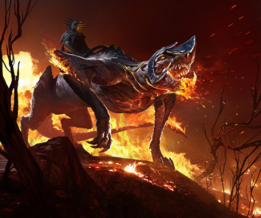 Desktop Hintergrundbilder Magie Monster Fantasy Flamme 538x450 Ungetüm Ungeheuer Feuer