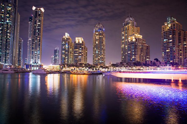 Photo Dubai Emirates UAE Night Rivers Skyscrapers Cities 600x400