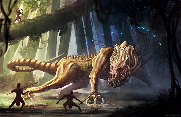 Desktop Wallpapers Dinosaurs monster Fantasy forest 600x387