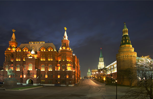 Fondos de escritorio Moscú Rusia Kremlin de Moscú Noche Farola Ciudades