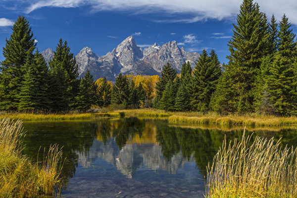 Fotos Vereinigte Staaten Parks Gebirge Wald See Herbst Landschaftsfotografie Grand Teton Wyoming Natur