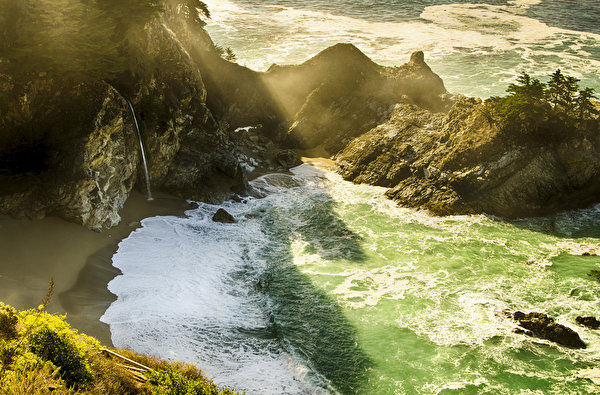 Hintergrundbilder USA Meer Küste Kalifornien Felsen Monterey County Mcway Falls Natur