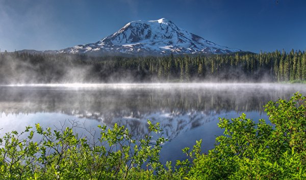 Desktop hintergrundbilder USA Gebirge Nebel Bäume Adams, Cascade Natur