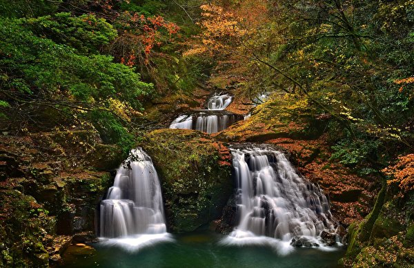 Achtergronden Japan Akame 48 Waterfalls Akame Shijuhachi-taki Nabari Mie Prefecture Natuur Watervallen 600x388 watervall