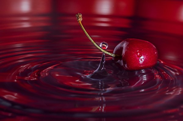 Desktop hintergrundbilder Hautnah Kirsche Wasser Rot das Essen