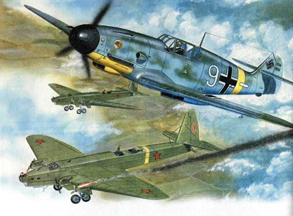 Bakgrunnsbilder Jagerfly Et fly Messerschmitt Bf.109 vs TB-3 Malte Luftfart 600x443