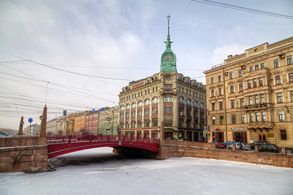 Fondos de escritorio San Petersburgo Rusia Casa Río Puentes Nieve