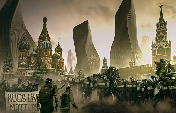 Fondos de escritorio Deus Ex Moscú Templo Kremlin de Moscú Policía Mankind Divided, Moscow 2029 videojuego Fantasía