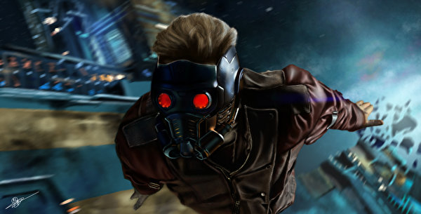 Fondos de escritorio Guardianes de la Galaxia Vol. 2 Máscara Chris Pratt Dibujado Vuelo Star-Lord