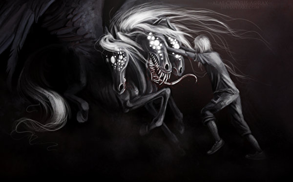 Картинка Монстры Фэнтези Черно белое 600x372 монстр чудовище Фантастика черно белые