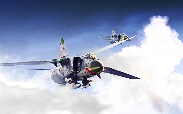Desktop Hintergrundbilder Jagdflugzeug Flugzeuge Russische MiG-23 Gezeichnet Luftfahrt 600x374 russischer russisches
