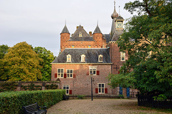 Fondos de escritorio Países Bajos Castillo Farola Arbusto Banco (mueble) Doorwerth Castle
