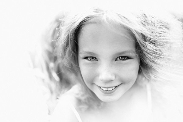 Pictures Face Black and white Sweet Little girls Smile Glance child
