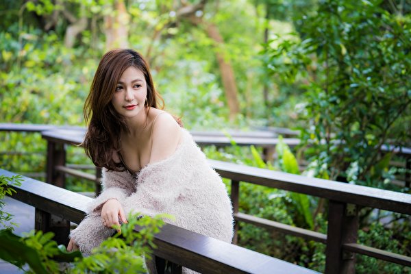 Picture Brown Haired Bokeh Posing Young Woman Asiatic 600x400 1019