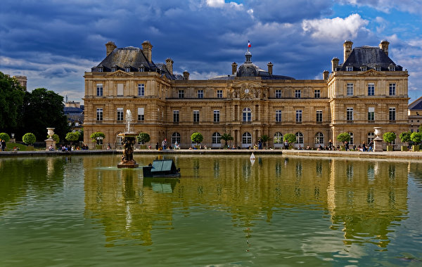 Papel de Parede Desktop França Lagoa Chafariz Paris Palácio Luxembourg Gardens