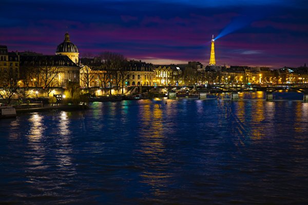 Papel de Parede Desktop França Rios Paris Noite Torres Seine