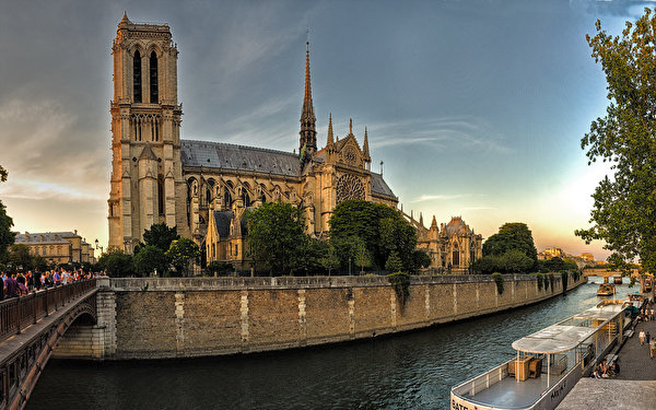 Papel de Parede Desktop França Templo Catedral Rio Ponte Paris Notre-Dame