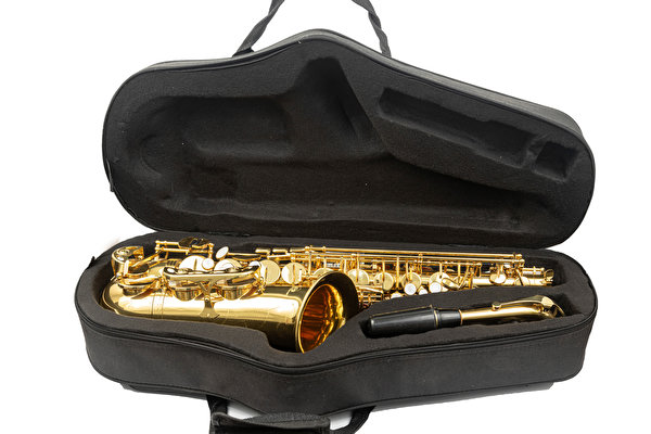Foto's Saxophone Muziek Witte achtergrond Muziekinstrument 600x400