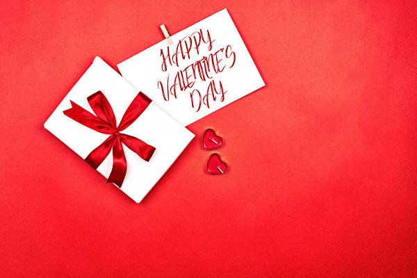 Fondos de escritorio Día de San Valentín Fondo rojo Inglés Texto Regalos Lazo Corazón Dos