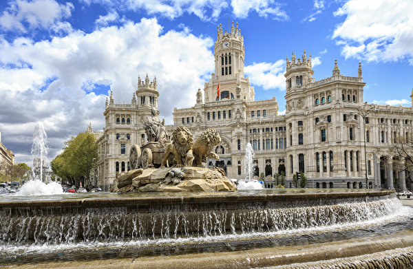 Sfondi desktop Madrid Spagna Fontane Leone La scultura Sibeles Fountain, Prado Boulevard, Sibeles Palace Città