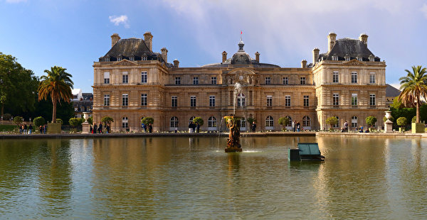 Papel de Parede Desktop França Lagoa Esculturas Chafariz Paris Palácio Luxembourg Palace