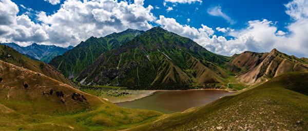 600x256 Montanhas Panorama Kyrgyzstan Nuvem montanha, panorâmica Naturaleza