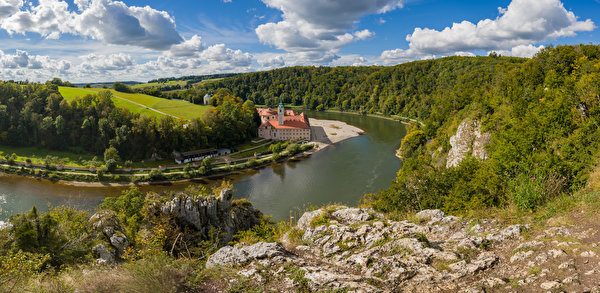 Hintergrundbilder Deutschland Flusse Panorama Kloster Bayern Wolke Weltenburg monastery Natur