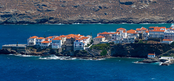 Photo Greece Andros Town Coast Houses Cities 600x280 Building