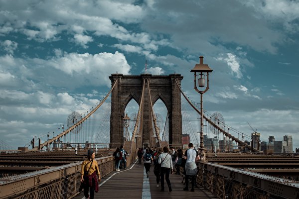 Papel de Parede Desktop EUA Pontes Revérbero Nova Iorque Brooklyn, Brooklyn Bridge Cidades